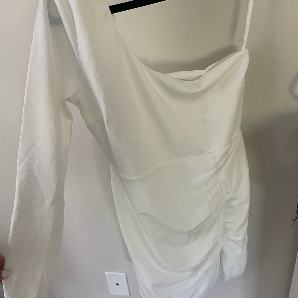 One sleeve white dress